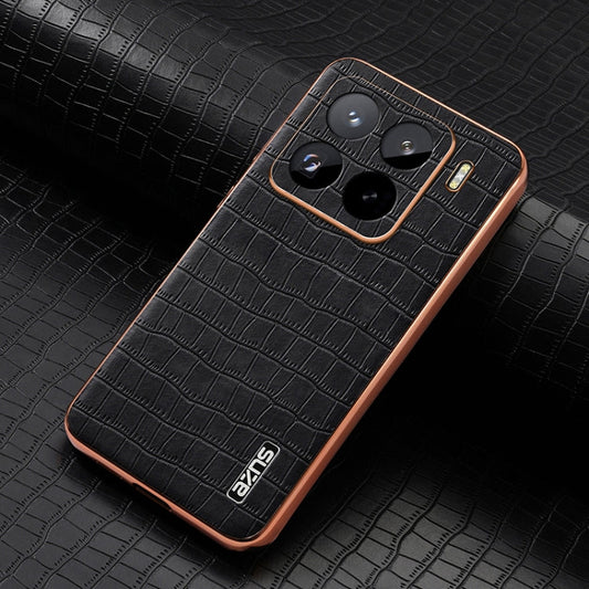 For Xiaomi 15 Pro AZNS Electroplated Frame Crocodile Texture Full Coverage Phone Case(Black)
