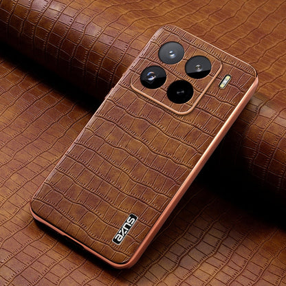 For Xiaomi 15 Pro AZNS Electroplated Frame Crocodile Texture Full Coverage Phone Case(Brown)
