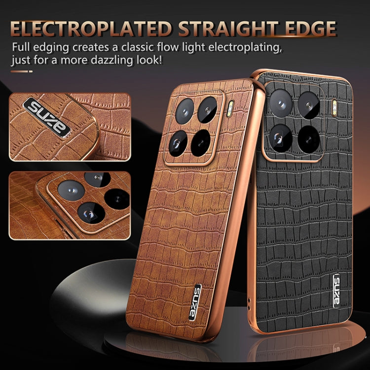 For Xiaomi 15 Pro AZNS Electroplated Frame Crocodile Texture Full Coverage Phone Case(Brown)