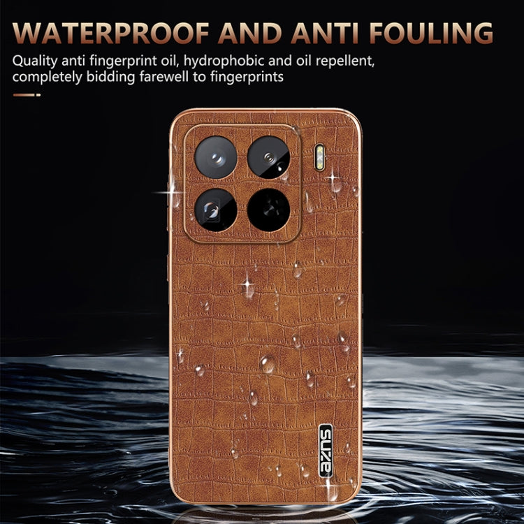 For Xiaomi 15 Pro AZNS Electroplated Frame Crocodile Texture Full Coverage Phone Case(Brown)