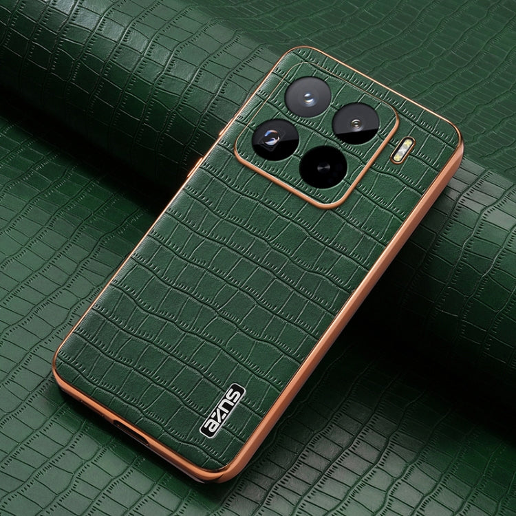Pour Xiaomi 15 Pro AZNS Coque de téléphone à couverture complète avec cadre électrolytique et texture crocodile (Vert)