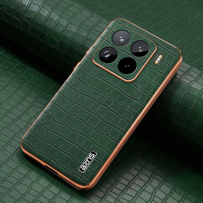 Pour Xiaomi 15 Pro AZNS Coque de téléphone à couverture complète avec cadre électrolytique et texture crocodile (Vert)