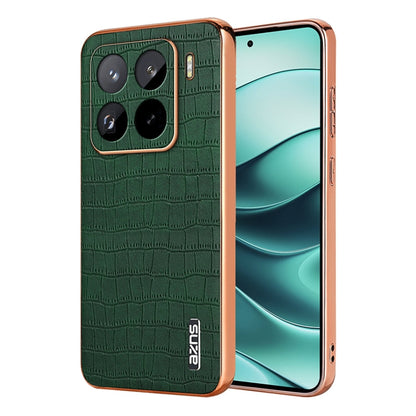 Pour Xiaomi 15 Pro AZNS Coque de téléphone à couverture complète avec cadre électrolytique et texture crocodile (Vert)