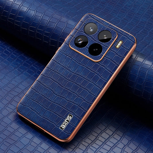 For Xiaomi 15 Pro AZNS Electroplated Frame Crocodile Texture Full Coverage Phone Case(Blue)
