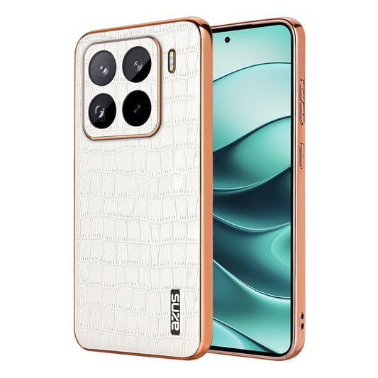 For Xiaomi 15 Pro AZNS Electroplated Frame Crocodile Texture Full Coverage Phone Case(White)