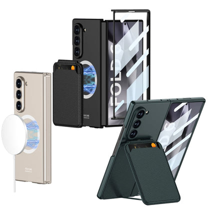 Pour Samsung Galaxy Z Fold6 Étui de Téléphone GKK Intégré Magsafe avec Fente pour Carte Détachable (Fibre de Carbone)