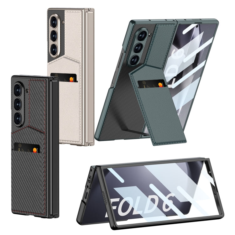 For Samsung Galaxy Z Fold6 GKK Integrated Rotor Bracket Recessed Card Bag Phone Case(Black)