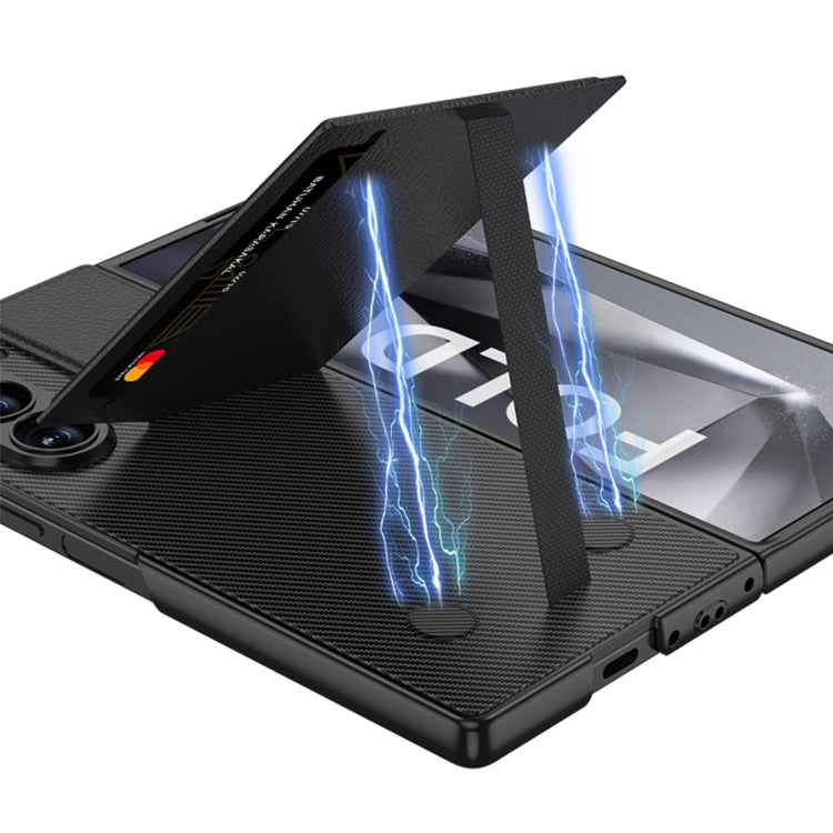 For Samsung Galaxy Z Fold6 GKK Integrated Rotor Bracket Recessed Card Bag Phone Case(Carbon Fibre Texture)