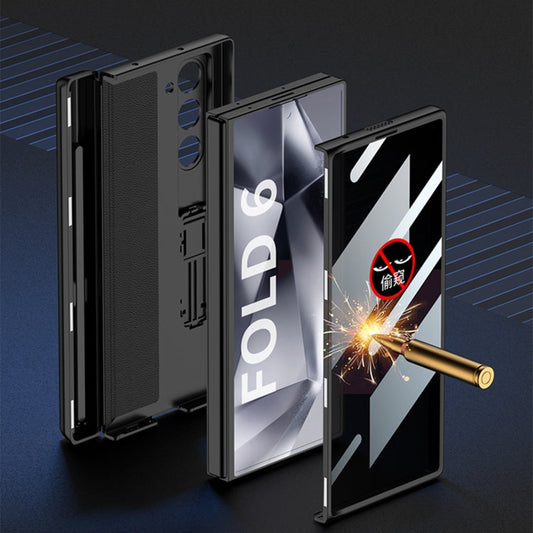 For Samsung Galaxy Z Fold6 GKK Integrated Anti Peep Full Coverage Magnetic Fold Phone Case with Pen Box, Not Included Pen(Wine Red)