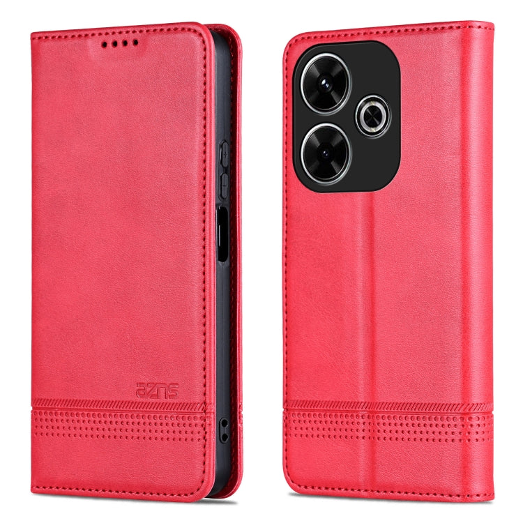 For Xiaomi Redmi 13 4G Global AZNS Magnetic Calf Texture Flip Leather Phone Case(Red)