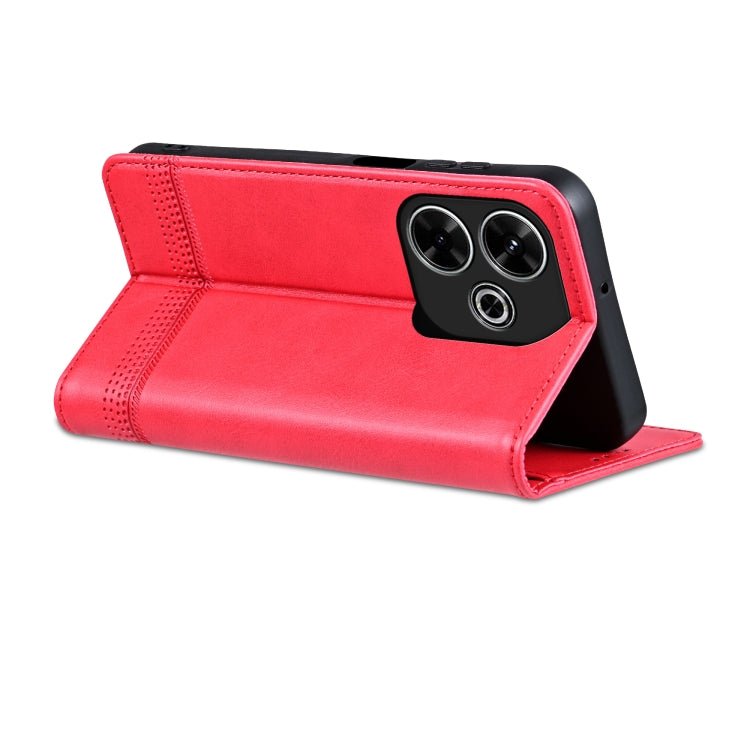 For Xiaomi Redmi 13 4G Global AZNS Magnetic Calf Texture Flip Leather Phone Case(Red)