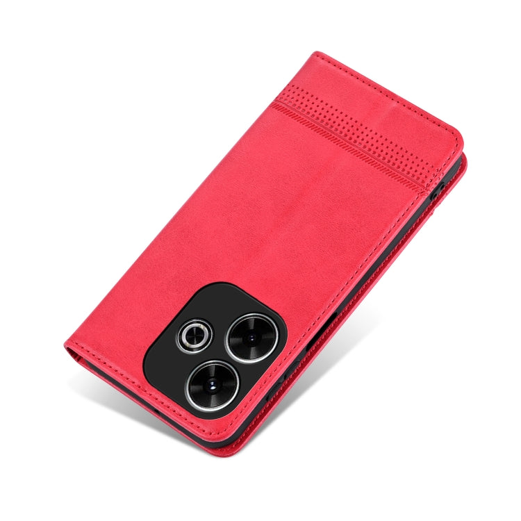 For Xiaomi Redmi 13 4G Global AZNS Magnetic Calf Texture Flip Leather Phone Case(Red)