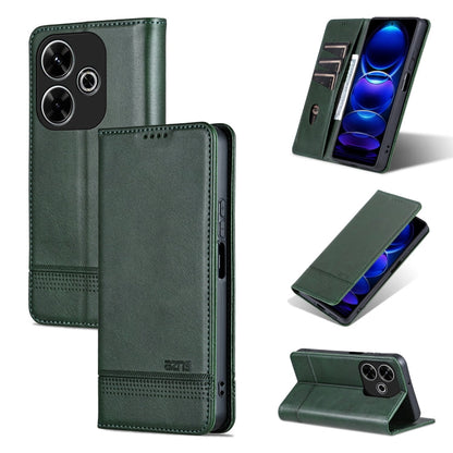 Pour Xiaomi Redmi 13 4G Global AZNS Étui de téléphone en cuir à rabat texturé veau magnétique (vert foncé)