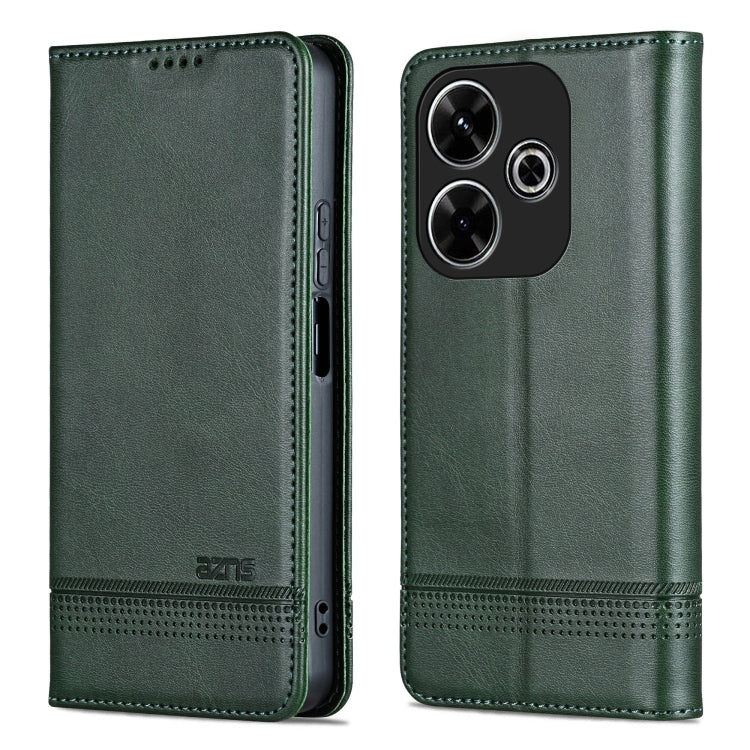 Pour Xiaomi Redmi 13 4G Global AZNS Étui de téléphone en cuir à rabat texturé veau magnétique (vert foncé)