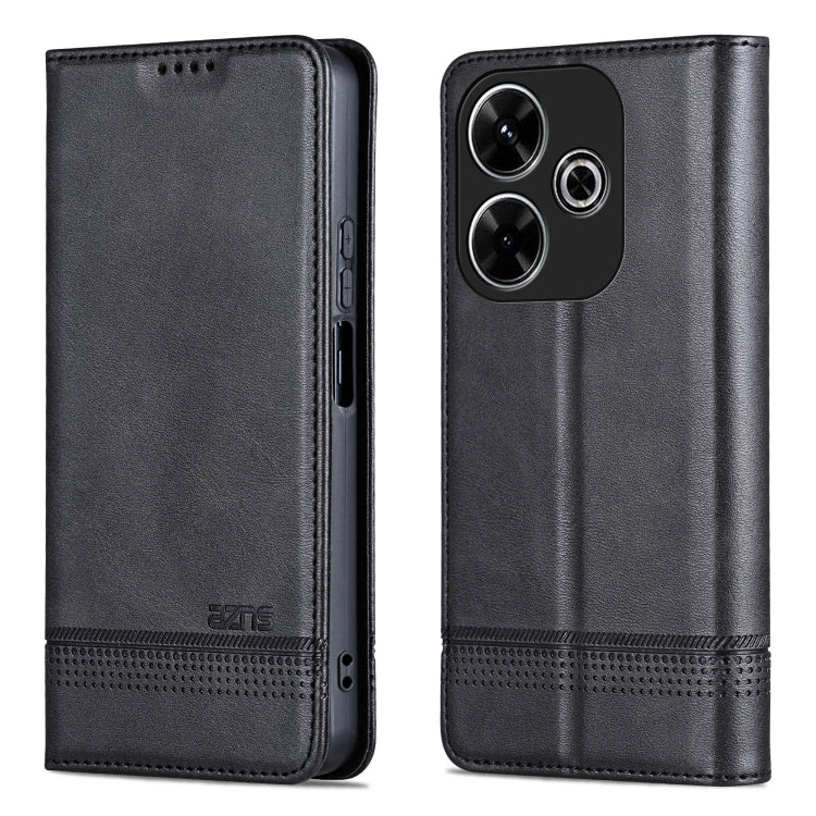 For Xiaomi Redmi Note 13R AZNS Magnetic Calf Texture Flip Leather Phone Case(Black)