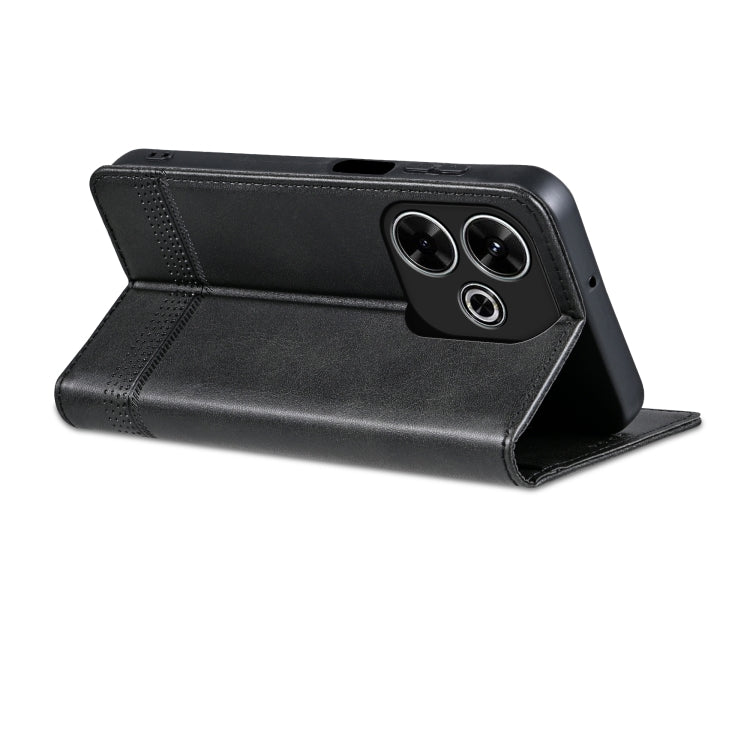 For Xiaomi Redmi Note 13R AZNS Magnetic Calf Texture Flip Leather Phone Case(Black)