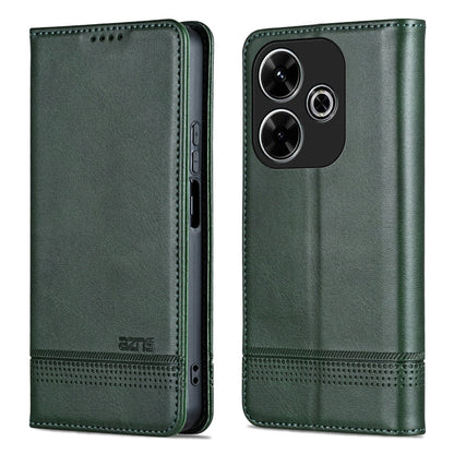 For Xiaomi Redmi Note 13R AZNS Magnetic Calf Texture Flip Leather Phone Case(Dark Green)