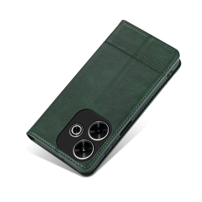 For Xiaomi Redmi Note 13R AZNS Magnetic Calf Texture Flip Leather Phone Case(Dark Green)