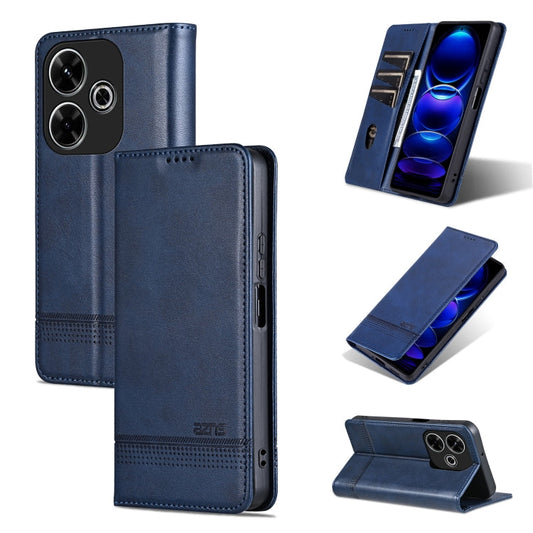 Pour l'étui de téléphone en cuir à rabat texturé magnétique AZNS pour Xiaomi Redmi Note 13R (bleu foncé)