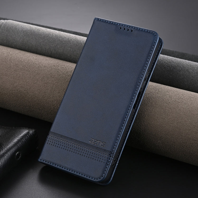 For Xiaomi Redmi Note 13R AZNS Magnetic Calf Texture Flip Leather Phone Case(Dark Blue)