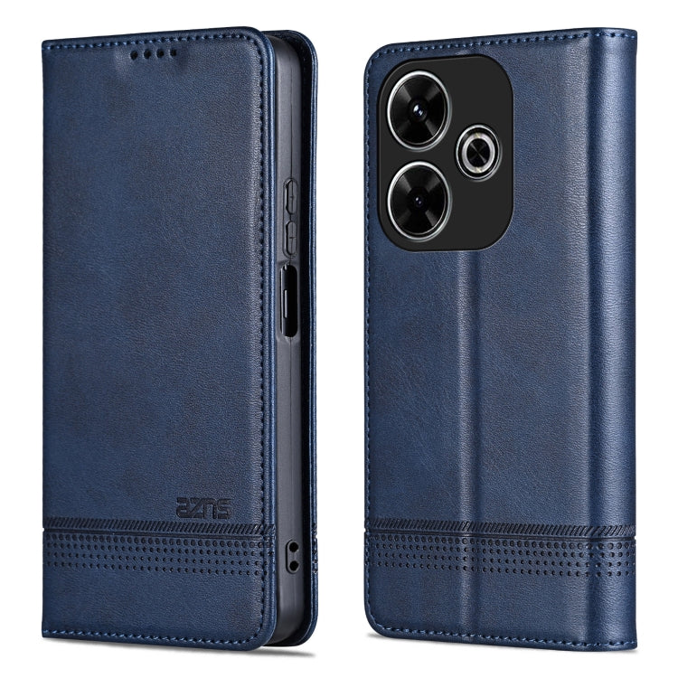 For Xiaomi Redmi Note 13R AZNS Magnetic Calf Texture Flip Leather Phone Case(Dark Blue)