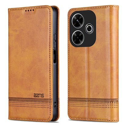 For Xiaomi Redmi Note 13R AZNS Magnetic Calf Texture Flip Leather Phone Case(Light Brown)