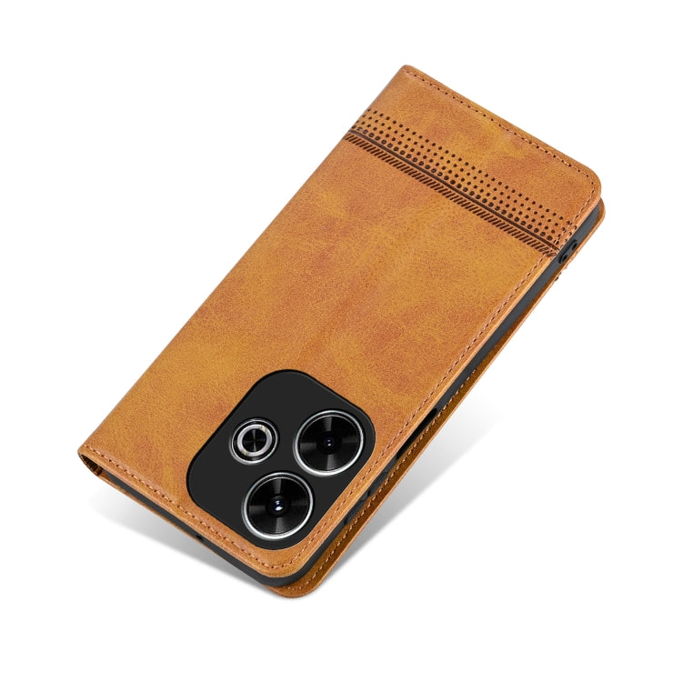 For Xiaomi Redmi Note 13R AZNS Magnetic Calf Texture Flip Leather Phone Case(Light Brown)