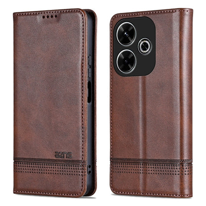 For Xiaomi Redmi Note 13R AZNS Magnetic Calf Texture Flip Leather Phone Case(Dark Brown)