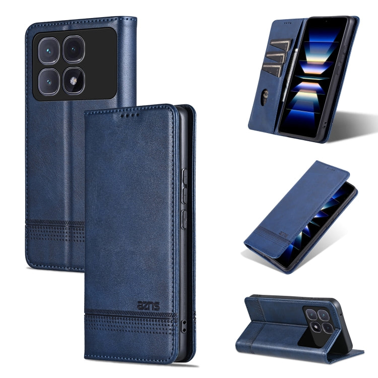 Pour étui de téléphone en cuir rabattable à texture veau magnétique AZNS pour Redmi K70 Ultra (bleu foncé)