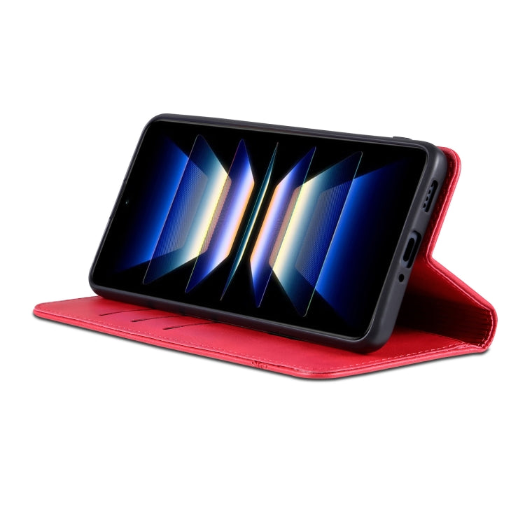 For Redmi Note 14 5G AZNS Magnetic Calf Texture Flip Leather Phone Case(Red)