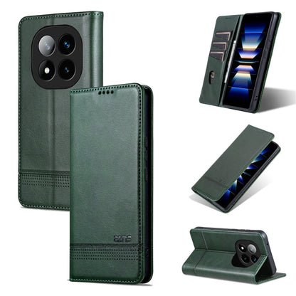 Pour Redmi Note 14 Pro 5G AZNS Étui portefeuille en cuir texturé veau magnétique (vert foncé)