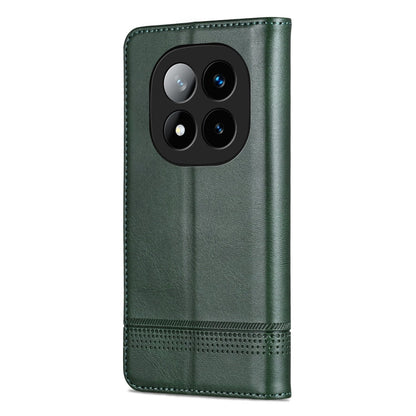 Pour Redmi Note 14 Pro 5G AZNS Étui portefeuille en cuir texturé veau magnétique (vert foncé)