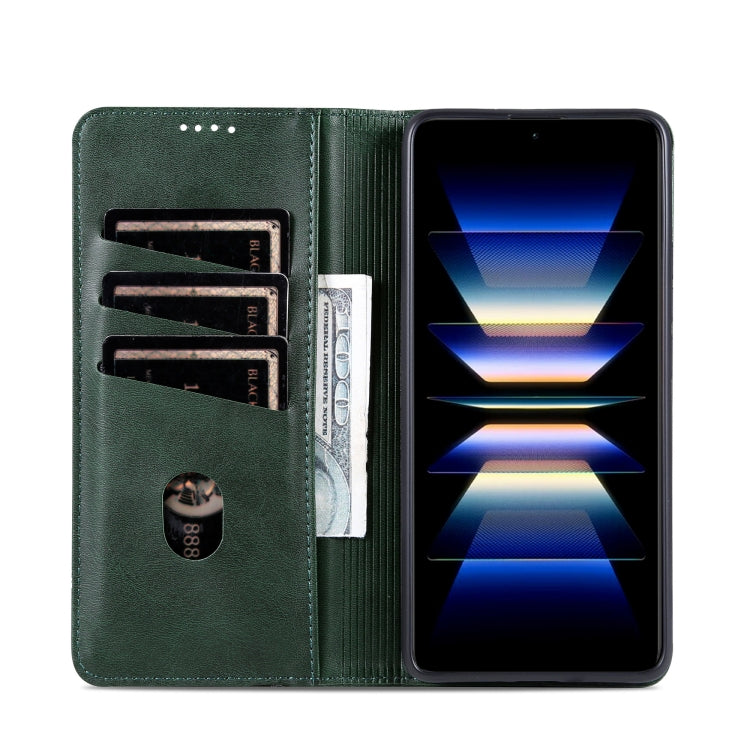 Pour Redmi Note 14 Pro 5G AZNS Étui portefeuille en cuir texturé veau magnétique (vert foncé)