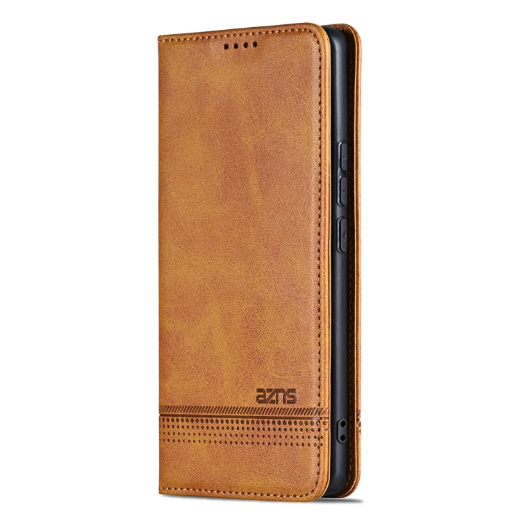 For Redmi Note 14 Pro 5G AZNS Magnetic Calf Texture Flip Leather Phone Case(Light Brown)
