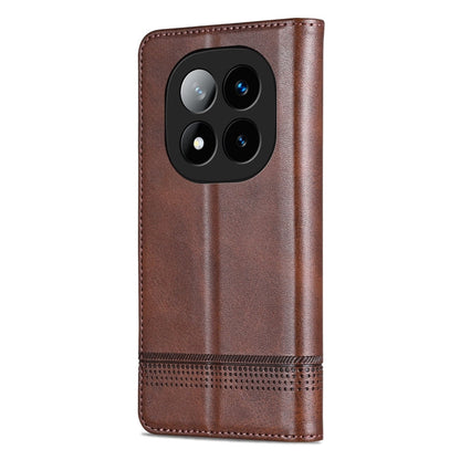 For Redmi Note 14 Pro+ 5G AZNS Magnetic Calf Texture Flip Leather Phone Case(Dark Brown)