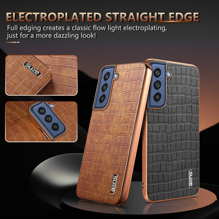 For Samsung Galaxy S21 FE 5G AZNS Electroplated Frame Crocodile Texture Full Coverage Phone Case(Black)