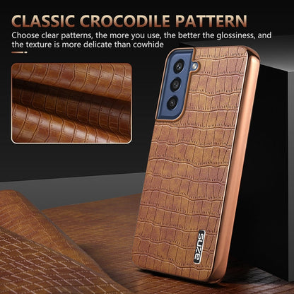 For Samsung Galaxy S21 FE 5G AZNS Electroplated Frame Crocodile Texture Full Coverage Phone Case(Black)