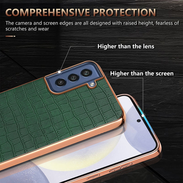 For Samsung Galaxy S21 FE 5G AZNS Electroplated Frame Crocodile Texture Full Coverage Phone Case(Black)