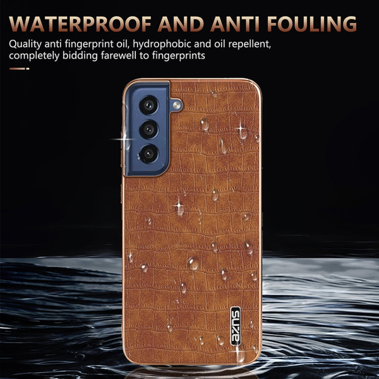 For Samsung Galaxy S21 FE 5G AZNS Electroplated Frame Crocodile Texture Full Coverage Phone Case(Black)