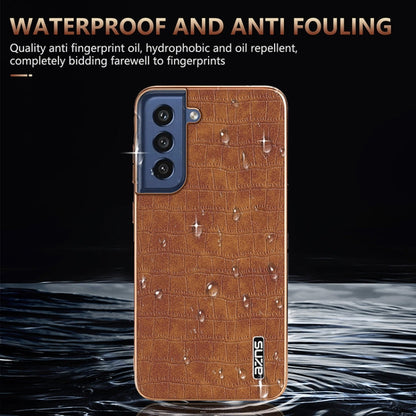 For Samsung Galaxy S21 FE 5G AZNS Electroplated Frame Crocodile Texture Full Coverage Phone Case(Black)