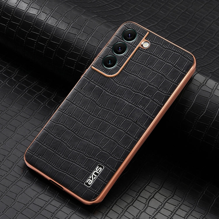 For Samsung Galaxy S22 5G AZNS Electroplated Frame Crocodile Texture Full Coverage Phone Case(Black)