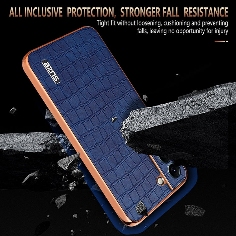 For Samsung Galaxy S22 5G AZNS Electroplated Frame Crocodile Texture Full Coverage Phone Case(Green)
