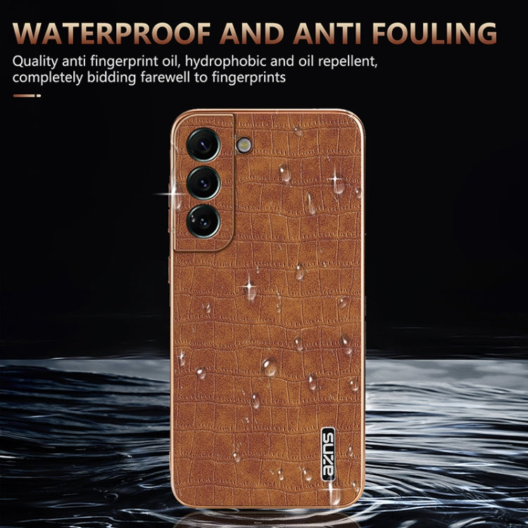 For Samsung Galaxy S22+ 5G AZNS Electroplated Frame Crocodile Texture Full Coverage Phone Case(Brown)