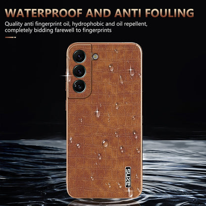 For Samsung Galaxy S22+ 5G AZNS Electroplated Frame Crocodile Texture Full Coverage Phone Case(Brown)
