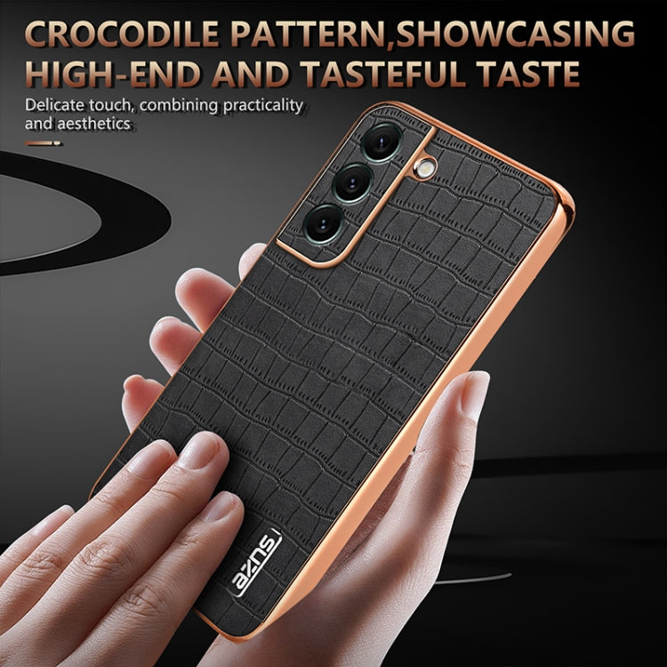 For Samsung Galaxy S22+ 5G AZNS Electroplated Frame Crocodile Texture Full Coverage Phone Case(Blue)