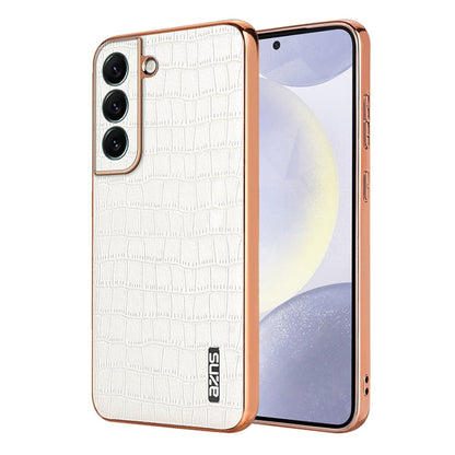 For Samsung Galaxy S22+ 5G AZNS Electroplated Frame Crocodile Texture Full Coverage Phone Case(White)