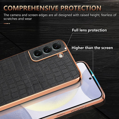 For Samsung Galaxy S22+ 5G AZNS Electroplated Frame Crocodile Texture Full Coverage Phone Case(White)