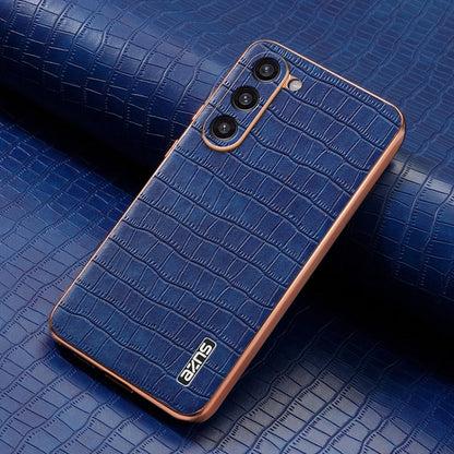 For Samsung Galaxy S23 5G AZNS Electroplated Frame Crocodile Texture Full Coverage Phone Case(Blue)
