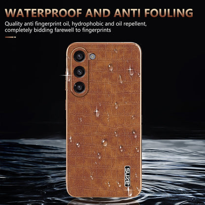 For Samsung Galaxy S23 5G AZNS Electroplated Frame Crocodile Texture Full Coverage Phone Case(Blue)