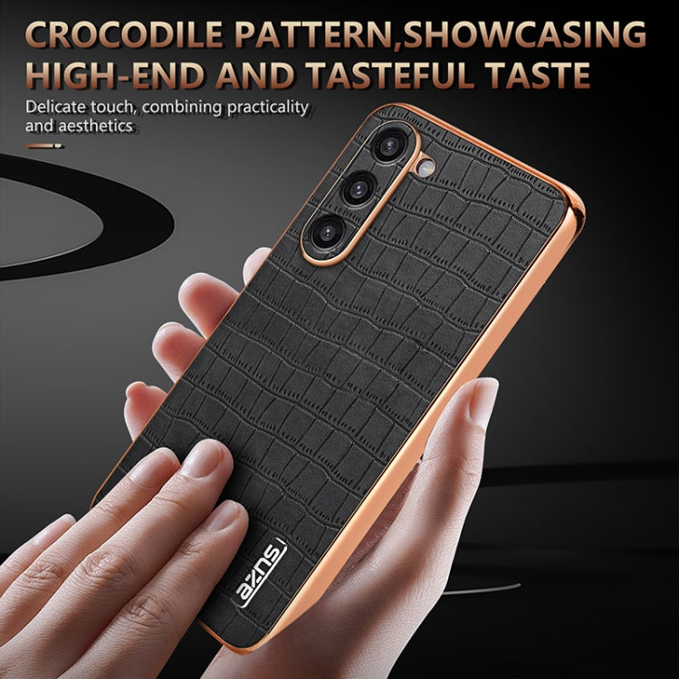 For Samsung Galaxy S23 5G AZNS Electroplated Frame Crocodile Texture Full Coverage Phone Case(Blue)